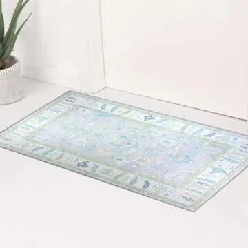 Modern Oushak Rug, Vintage Turkish Lavender Oriental Antique Inspired Small Area Rugs, Washable Luxu...