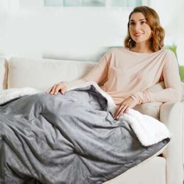 Pure Enrichment WeightedWarmth - 2-in-1 Heated Weighted Blanket, 13 lbs (50” x 60”) Large, 4 Rel...