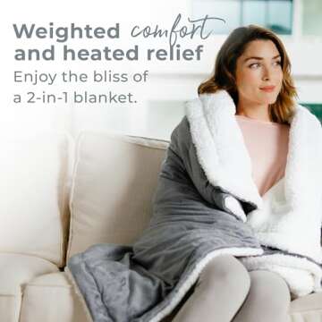 Pure Enrichment WeightedWarmth - 2-in-1 Heated Weighted Blanket, 13 lbs (50” x 60”) Large, 4 Relaxing InstaHeat™ Settings, Cozy and Soft Micromink and Sherpa, Reversible Throw with Storage Bag