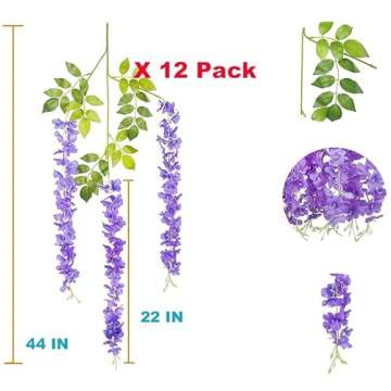 Wisteria Flower Vines Garland - 12 Pack Elegant Design