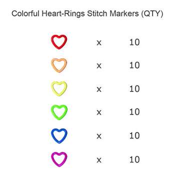 Colorful D-Rings & Stitch Rings with Hook Markers & Knitting Stoppers Needles Stoppers for Knitting/Crochet/etc, Knitting Accessories (Heart 10mm 60pcs)