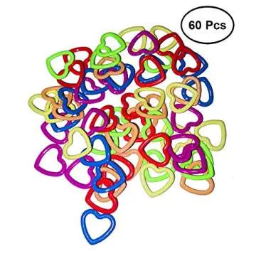 Colorful D-Rings & Stitch Rings with Hook Markers & Knitting Stoppers Needles Stoppers for Knitting/Crochet/etc, Knitting Accessories (Heart 10mm 60pcs)