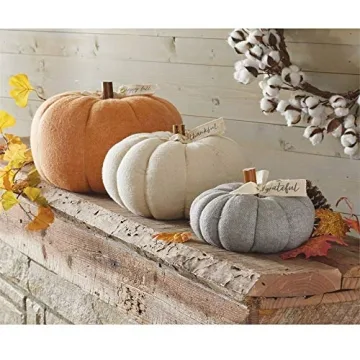 Charming Mud Pie Cream Felted Wool Pumpkin Décor 7.5′′
