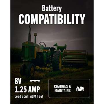 Battery Tender Junior 8V, 1.25 AMP Car Battery Charger and Maintainer: Fully Automatic 8V Automotive Battery Charger for Cars, Motorcycles, ATVs - 022-0197