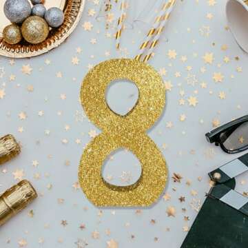 TONIFUL 7.8 Inch Gold Glitter Numbers Table Centerpieces 0-9 Birthday Party Decorations,Shining Golden Digital 8 for Birthday Party,Wedding,Bridal Shower,Engagement,Photo Shoot,Anniversary