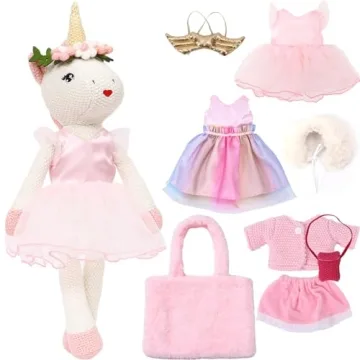 Unicorn Doll Stuffed Animal Toys for Girls - Ballerina Doll | Plush Carrier Bag | 3 Set Cloth Access...