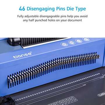 TIANSE Spiral Coil Binding Machine, Manual Book Maker Punch Binder with Electric Coil Inserter, Disengaging pins, Adjustable Side Margin, Comes with 100pcs 5/16'' Plastic Coil Binding Spines & Plier