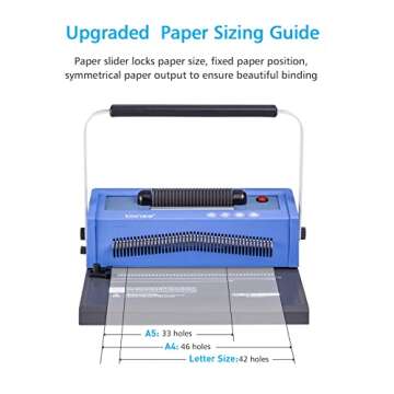 TIANSE Spiral Coil Binding Machine, Manual Book Maker Punch Binder with Electric Coil Inserter, Disengaging pins, Adjustable Side Margin, Comes with 100pcs 5/16'' Plastic Coil Binding Spines & Plier