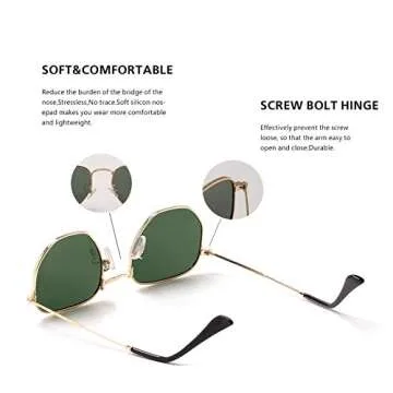 Modern Geometric Polarized Metal Slim Arms Neutral Colored Lens Hexagonal Sunglasses Men Women Squar...