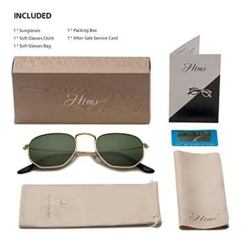 Modern Geometric Polarized Metal Slim Arms Neutral Colored Lens Hexagonal Sunglasses Men Women Square Small Vintage Frame Retro Round Mirrored Driving Shade Sun Glasses(DarkGreen Lens/Gold Frame)