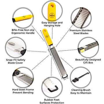 BelleGuppy Lemon Zester & Cheese Grater, Professional Zesting tool for Parmesan, Citrus, Ginger, Nutmeg, Garlic, Chocolate, Fruits, Razor-Sharp Stainless Steel Blade Protective cover, Dishwasher Save