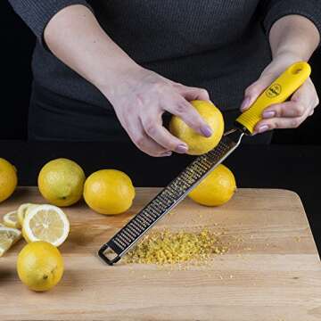 BelleGuppy Lemon Zester & Cheese Grater, Professional Zesting tool for Parmesan, Citrus, Ginger, Nutmeg, Garlic, Chocolate, Fruits, Razor-Sharp Stainless Steel Blade Protective cover, Dishwasher Save