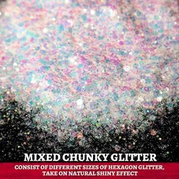 LEOBRO Glitter, White Glitter, 150G/5.29OZ Holographic White Chunky Glitter, Craft Glitter for Resin, Iridescent Chunky Glitter for Crafts Body Glitter, DIY Arts and Crafts, Iridescent White Glitter