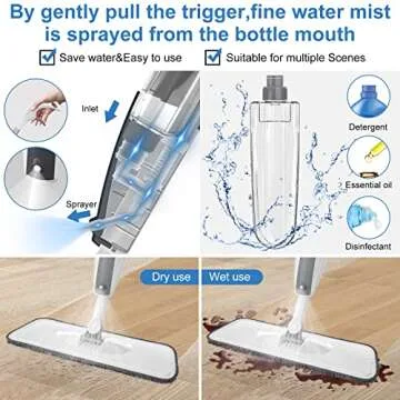 Spray Microfiber Mop for Floor Cleaning - Dust Dry Wet Mop with 4 Reusable Refillable Washable Chenille Mop Head Replacement Pads for Commercial and Home Kitchen Hardwood Laminate Vinyl Tile Floor Mop