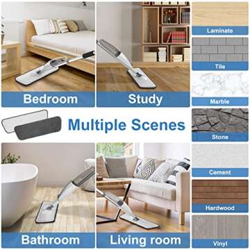 Spray Microfiber Mop for Floor Cleaning - Dust Dry Wet Mop with 4 Reusable Refillable Washable Chenille Mop Head Replacement Pads for Commercial and Home Kitchen Hardwood Laminate Vinyl Tile Floor Mop