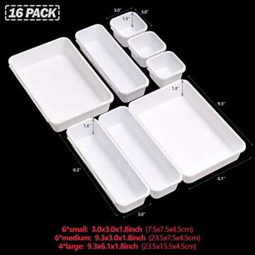 Set of 16 Interlocking Desk Drawer Organizer Tray Dividers Plastic Shallow Narrow Drawers Organizers...