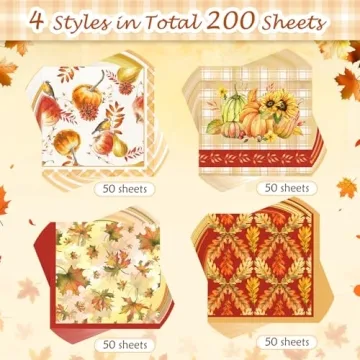 Tiamon 200 Pcs 3 Ply Thanksgiving Cocktail Napkins