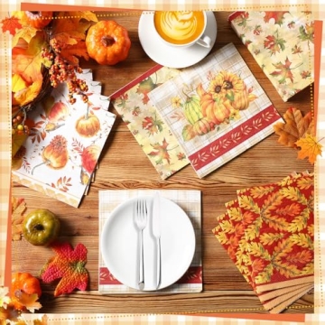 Tiamon 200 Pcs 3 Ply Thanksgiving Cocktail Napkins