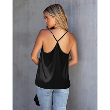 Ekouaer Silk Tank Top Elegant Mesh V Neck Satin Camisole