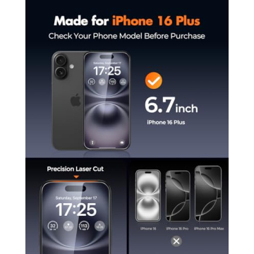 Ultimate UNBREAKcable Screen Protector for iPhone 16 Plus 4+2 Pack [9H+ Shatterproof, Bubble-Free In...