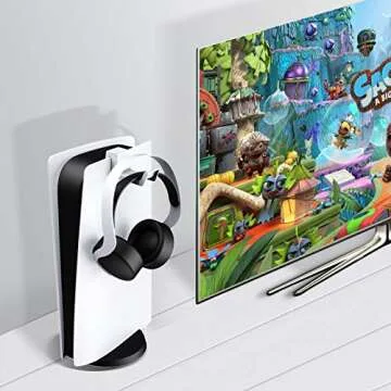 NexiGo PS5 Headphone Holder, [Minimalist Design] Mini Headphone Hanger with Supporting Bar, for Sony PlayStation 5 Gaming Headset, White