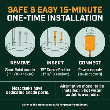 Corro-Protec Powered Anode Rod for Water Heater, 20-Year Warranty, Eliminates Rotten Egg/Sulfur Smell within 24 hours, Stops Corrosion and Reduces Limescale, Electrical Anode Rod Made of Titanium