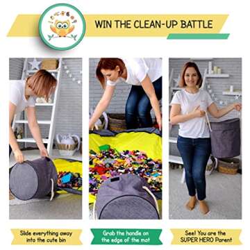 Toy Storage Basket and Play Mat - 15"x14" XL Organizer for Kids