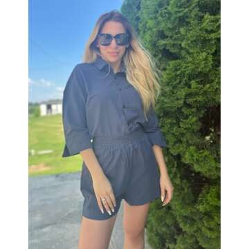 Zeagoo Women 2 Piece Summer Outfits Linen Beach Coverups Casual Button Down Shirt and Short Set