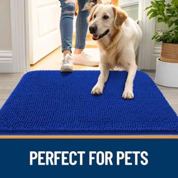 OLANLY Dog Door Mat for Muddy Paws 24x16, Absorbs Moisture and Dirt, Absorbent Non-Slip Washable Doormat, Quick Dry Chenille Mud Mat for Dogs, Entry Indoor Entryway Carpet for Inside Floor, Royal Blue