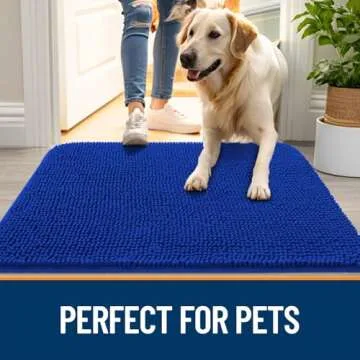 OLANLY Dog Door Mat for Muddy Paws 24x16, Absorbs Moisture and Dirt, Absorbent Non-Slip Washable Doormat, Quick Dry Chenille Mud Mat for Dogs, Entry Indoor Entryway Carpet for Inside Floor, Royal Blue