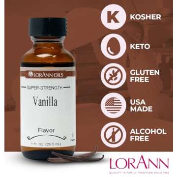 LorAnn Oils Super Strength Flavoring - Used For Candy Making, Flavoring Extracts, Baking, Hard Candy, and Flavor Oils - Bold, Natural Flavors 4X Stronger Than Extracts - Vanilla, 1 fl oz