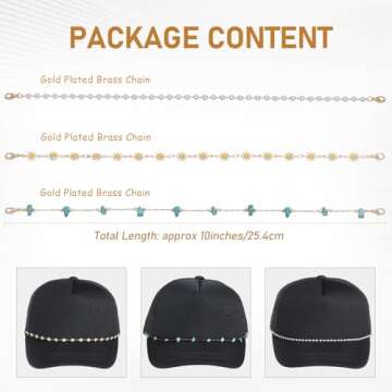 UMAOKANG 3PCS Trucker Hat Chains for Women Detachable Daisy/Stone/Pearl Decoration Chains for Mesh Baseball Cap Purse Pant Brass Link Chain
