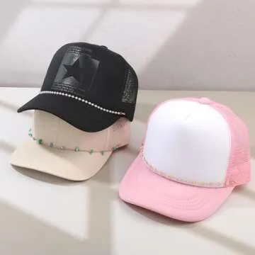 UMAOKANG 3PCS Trucker Hat Chains for Women Detachable Daisy/Stone/Pearl Decoration Chains for Mesh Baseball Cap Purse Pant Brass Link Chain