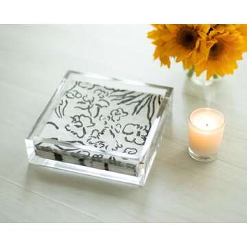 Caspari Acrylic Cocktail Napkin Holder, Clear, 1