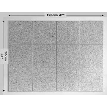 DECORITA Large Cork Board Alternative - 12 Pack Felt Wall Tiles with Safe Removable Adhesive Tabs, Cork Boards for Walls Cork Board for Office Pin Board Tack Board Cork Board 48 x 36 - Silver Gray