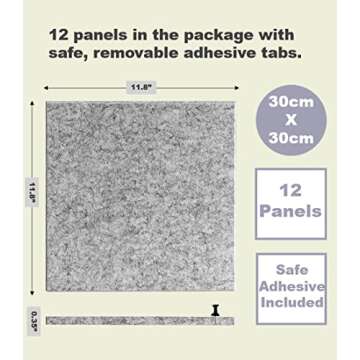 DECORITA Large Cork Board Alternative - 12 Pack Felt Wall Tiles with Safe Removable Adhesive Tabs, Cork Boards for Walls Cork Board for Office Pin Board Tack Board Cork Board 48 x 36 - Silver Gray