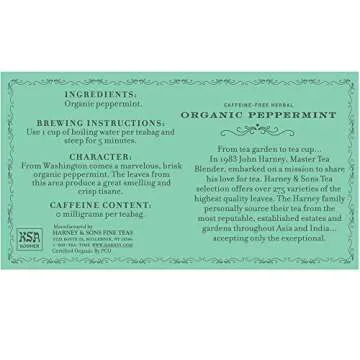 Harney & Sons Organic Peppermint Tea 1.76oz/50g (50 Tea Bags)
