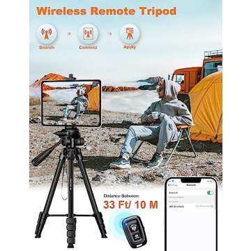 JOILCAN Phone Tripod Stand, 68" Tripod for iPad iPhone Tablet with Remote Universal Holder Carry Bag, Travel Aluminum Tripod for Video Recording Photos Vlogging Compatible with iPad Pro iPhone Camera