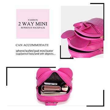 KL928 Girls Bowknot Polka Dot Cute Mini Backpack Small Daypacks Convertible Shoulder Bag Purse for Women