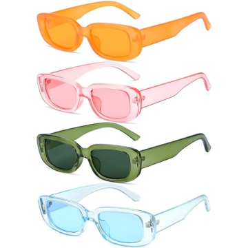 Tskestvy 4 Pieces Retro Vintage Sunglasses Small Square Rectangle 90s Glasses Trendy Y2K for Women A...