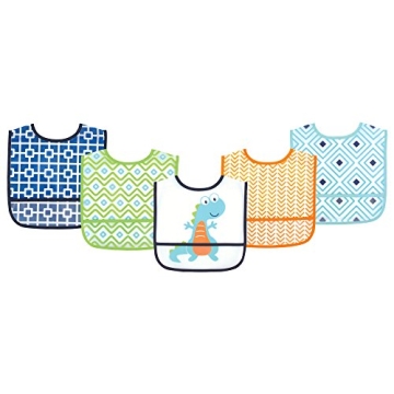 Luvable Friends Unisex Baby Waterproof PEVA Bibs Set - Dinosaur Designs for Mealtime Fun