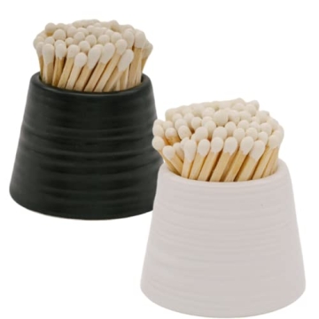 River Birch Ceramic Match Holders with Striker - Decorative Matches in a Jar - Modern Home Decor Mat...