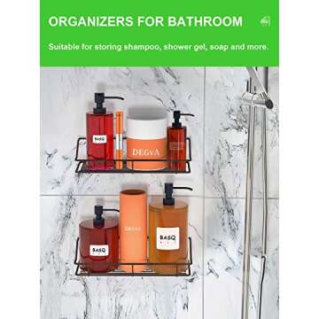 SMARTAKE 2-Pack Shower Caddy, Adhesive Bathroom Shelf Wall Mounted, No Drilling Strong Shower Caddies Kitchen Racks - Stainless Steel Storage Organizers (9.9 Inches), Bronze