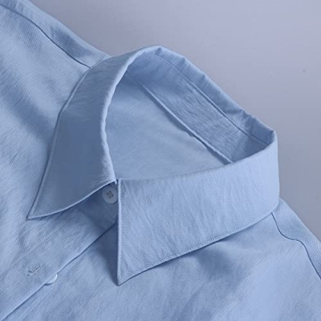 Honganda Summer Women's Casual Two Pieces Tracksuit Half Sleeve Button-Down Shirt High Waisted Shorts Set (Blue, Small)