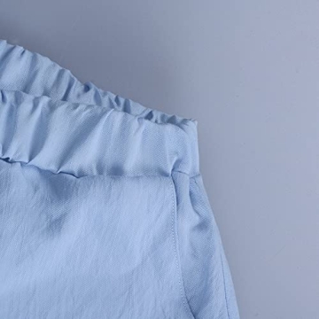 Honganda Summer Women's Casual Two Pieces Tracksuit Half Sleeve Button-Down Shirt High Waisted Shorts Set (Blue, Small)