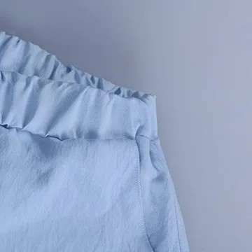 Honganda Summer Women's Casual Two Pieces Tracksuit Half Sleeve Button-Down Shirt High Waisted Shorts Set (Blue, Small)