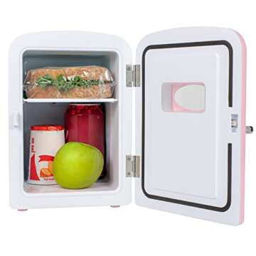 Nostalgia Retro 6-Can Personal Cooling and Heating Mini Refrigerator with Eraser Board Door Carry Handle and Display Window for Home, Office, Car, Boat or Dorm Room, Pink,1 cubic feet