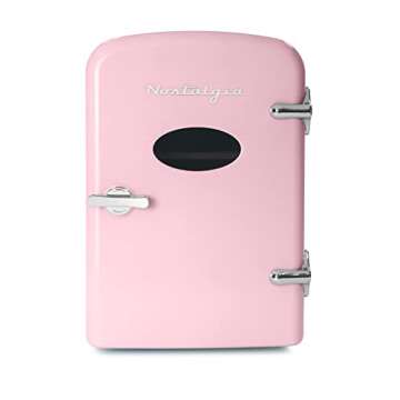 Nostalgia Retro 6-Can Personal Cooling and Heating Mini Refrigerator with Eraser Board Door Carry Handle and Display Window for Home, Office, Car, Boat or Dorm Room, Pink,1 cubic feet