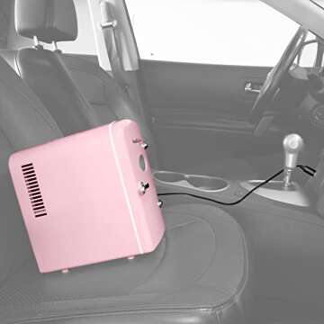 Nostalgia Retro 6-Can Personal Cooling and Heating Mini Refrigerator with Eraser Board Door Carry Handle and Display Window for Home, Office, Car, Boat or Dorm Room, Pink,1 cubic feet