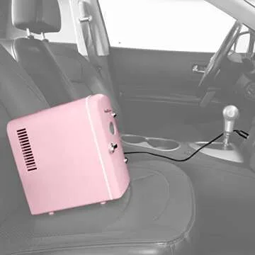 Nostalgia Retro 6-Can Personal Cooling and Heating Mini Refrigerator with Eraser Board Door Carry Handle and Display Window for Home, Office, Car, Boat or Dorm Room, Pink,1 cubic feet